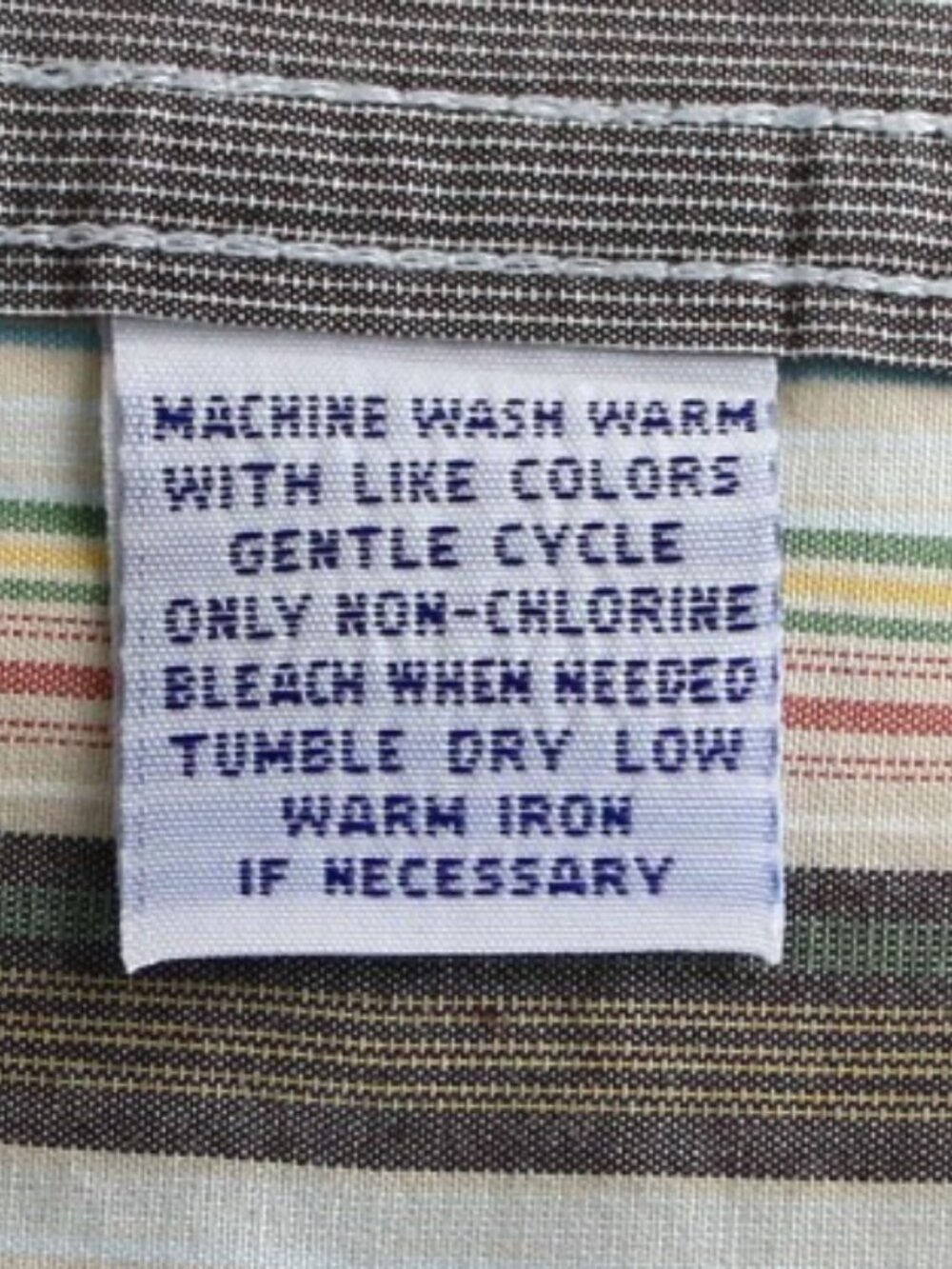 ALAN FLUSSER Tan w/green, brown, yellow & orange stripes 100% Cotton Size M - Picture 5 of 6
